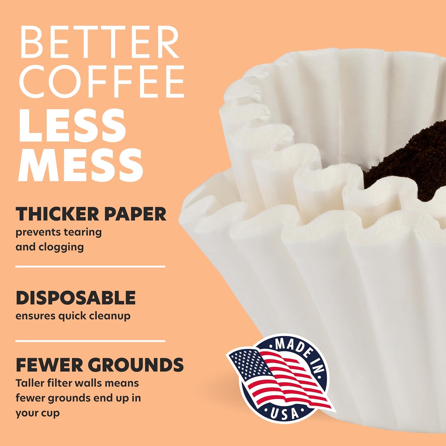 Tupkee Extra Large Coffee Filters - Chlorine-Free, No Overflow, No Tearing - 250 Count, 13.75” x 5.25”