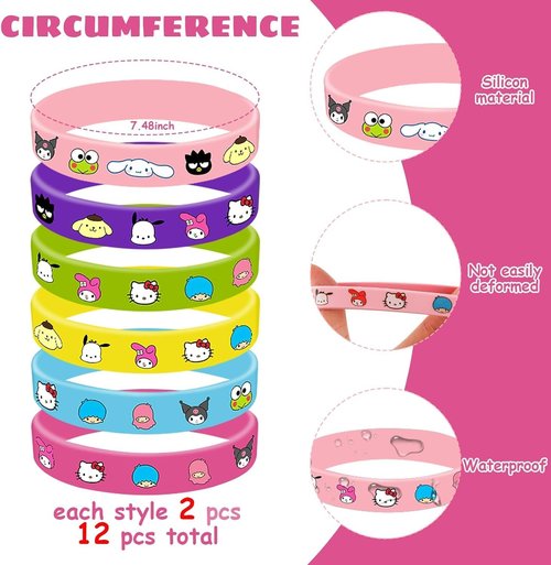 Joi-Fun 86pcs Kitty Birthday Party decorations Set Included 12 Bracelets, 12 Acrylic Pins, 12 Keychains, 50 Stickers, for Boys and Girls Cartoon Theme Party