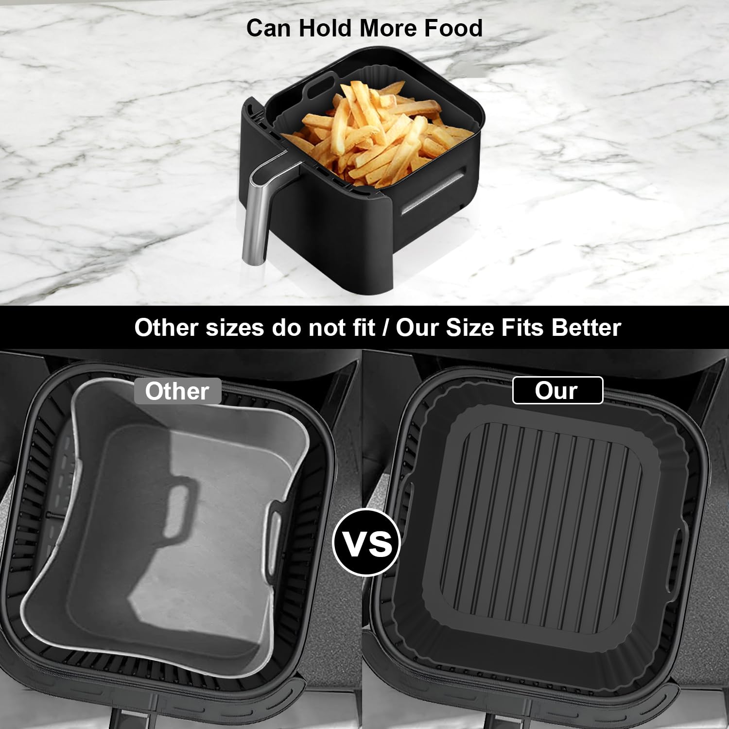 PINTAUR 9-Inch Large Square Silicone Air Fryer Liners for Ninja AF141 AF181 AF142 Cosori 6QT, 2 Pack Silicone Pot Baking Accessories for Chefman, Instant, Cuisinart, Reusable Tray Insert 5–8QT