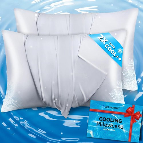 **SUPA MODERN Cooling Pillow Cases - Ultra Soft & Silky Smooth Queen Size Set of 2 | Grey 20x30in**