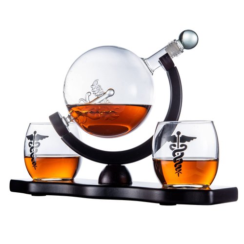 Doctors Dr. & Healthcare Worker Gifts Men & Women - Wine & Whiskey Decanter caduceus Symbol - Father's Day Doctor - 750 mL Gift Idea for Nurses, EMT, Hygienists, Physician, Dentists Gifts for Dad