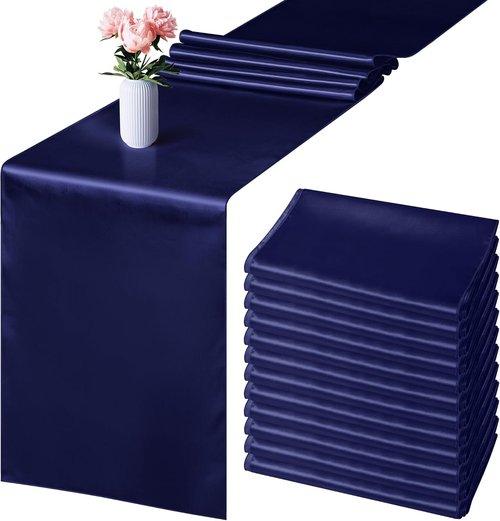 Aneco Satin Table Runner - 12 Pack Navy Blue | 12 x 108 Inch for Weddings & Events