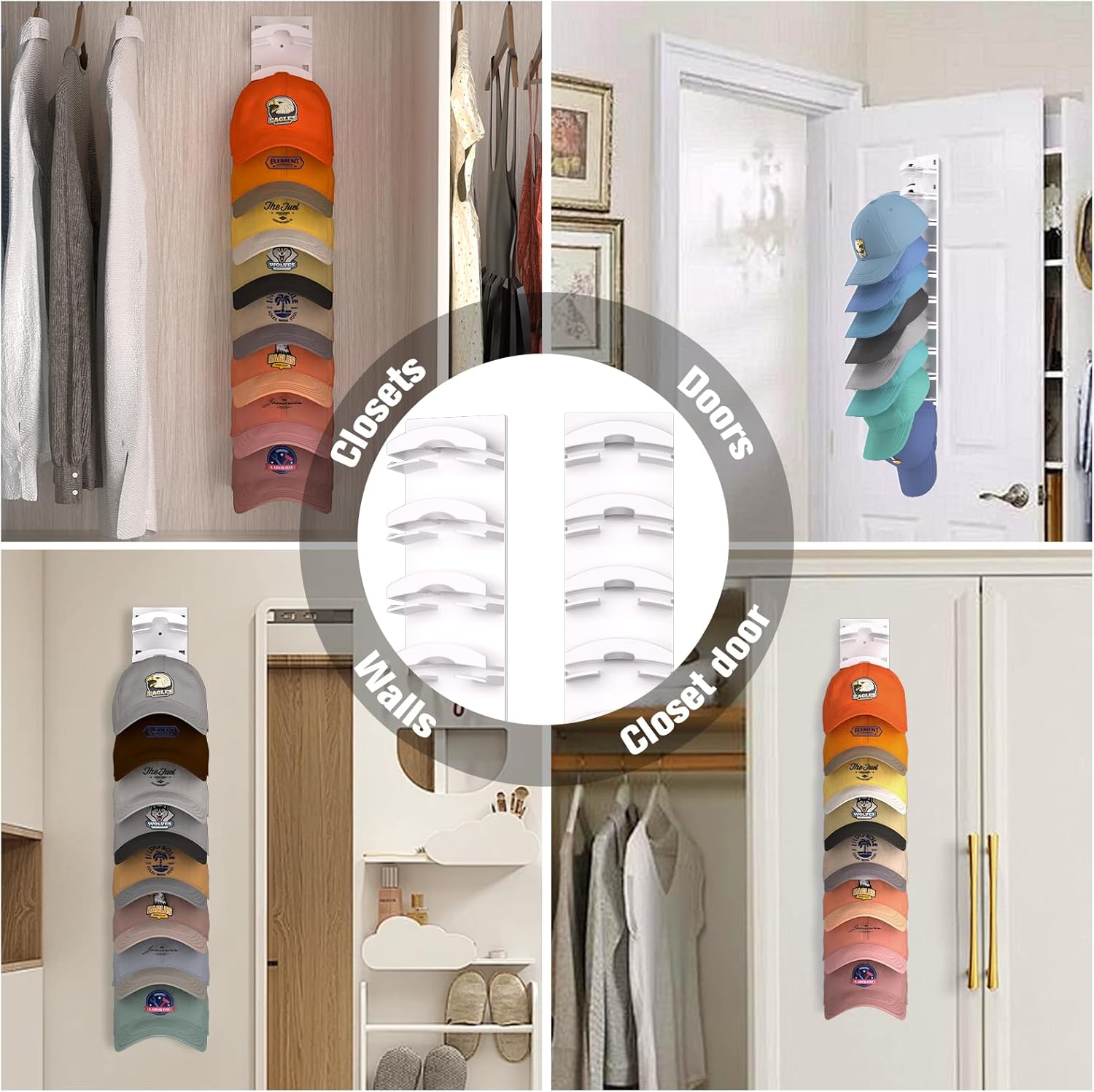 Skiennix Hat Organizer - Wall-Mounted Rack for Up to 40 Baseball Caps | Strong Adhesive, White