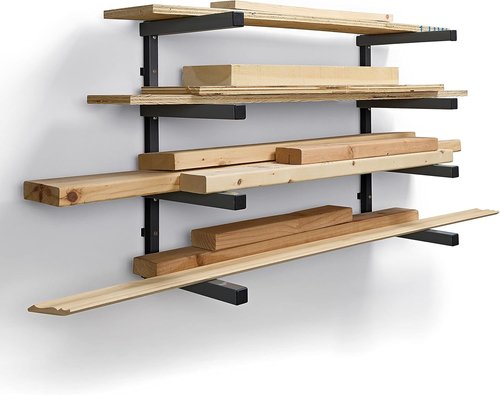 Bora 4-Level Lumber Storage Rack - Space-Saving Metal Shelf for Wood, Pipes & Boards | PBR-004B Black Gray