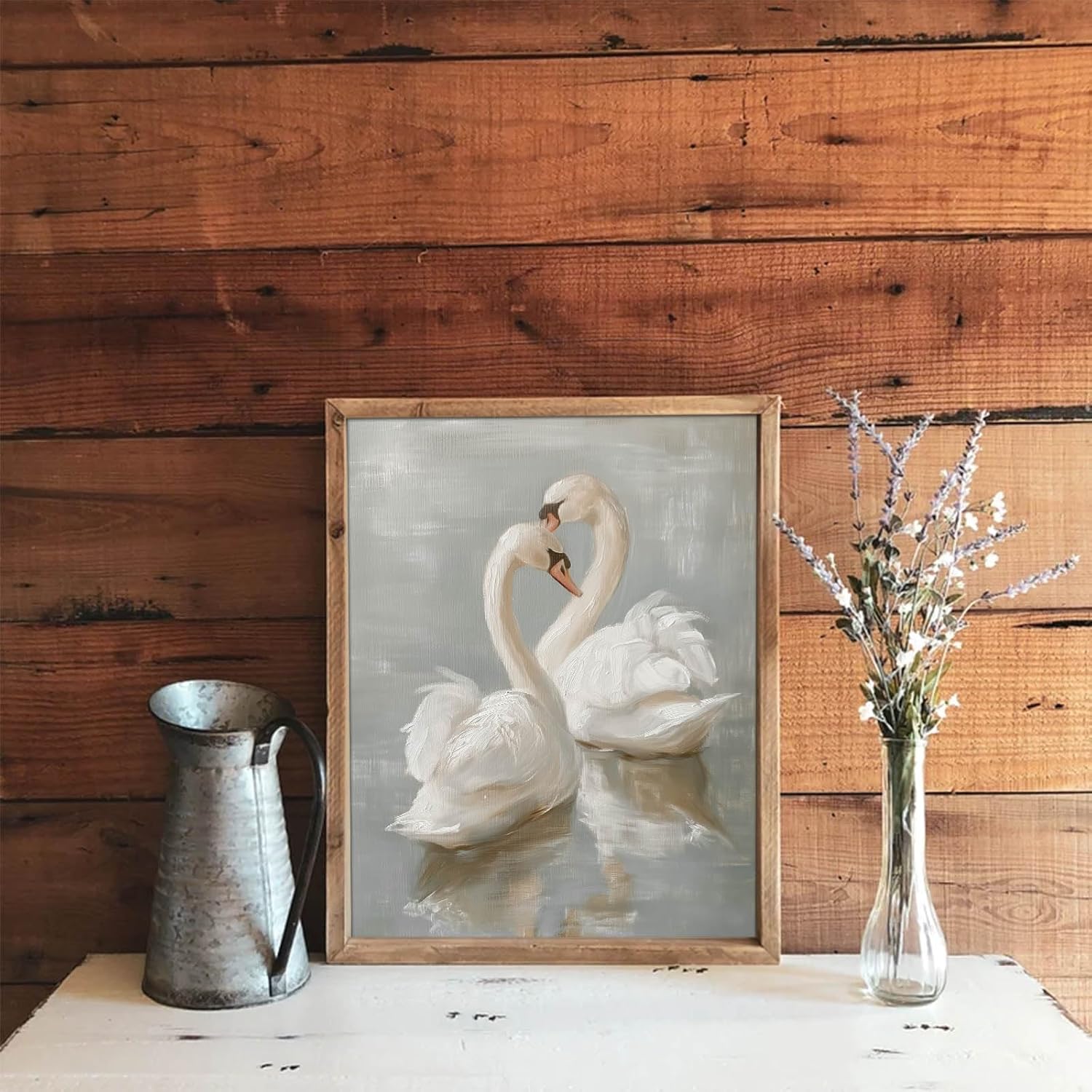 Uniro Vintage Wall Art - Classical Swan Canvas Oil Painting Poster | Pastel Watercolor Decor (8" x 10" Unframed)