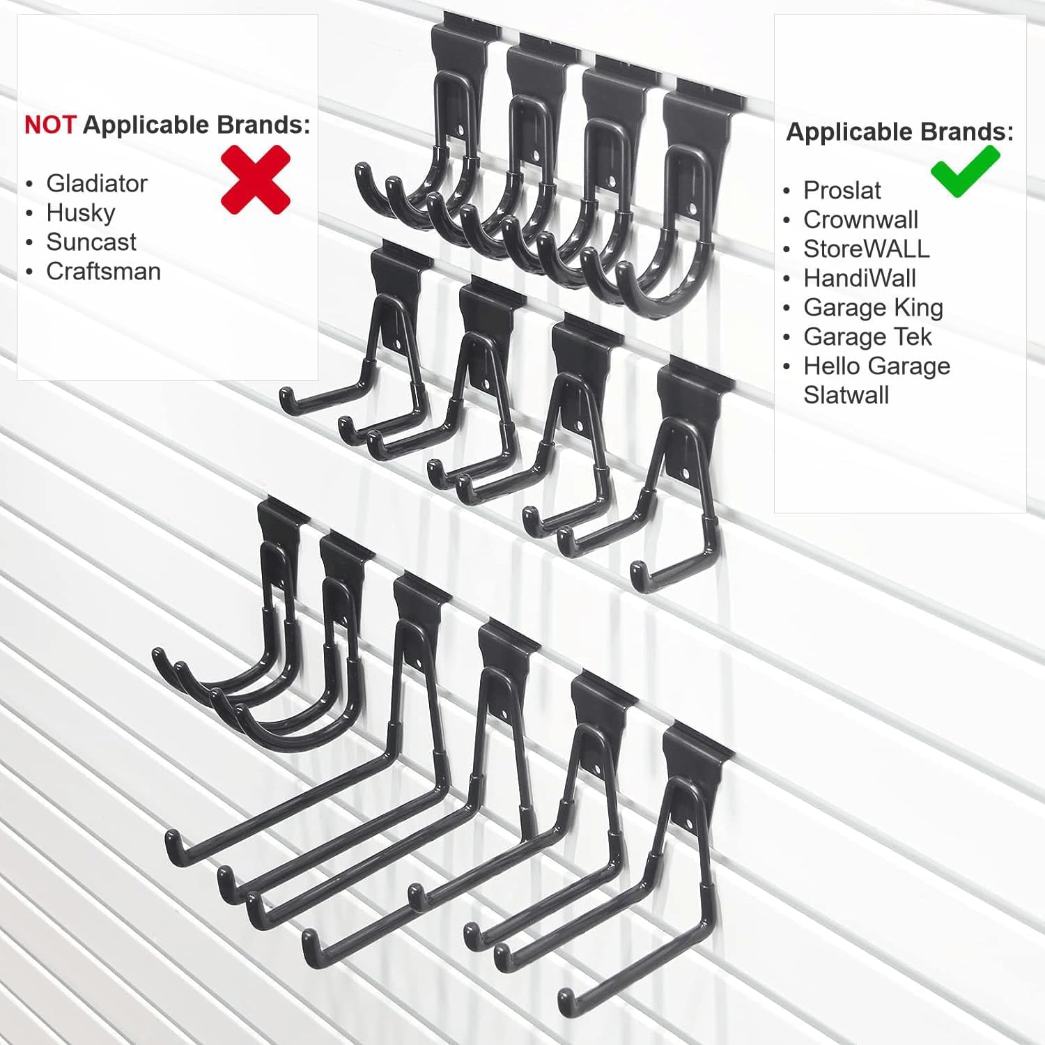 Proslat Heavy Duty Slatwall Hooks - 14 Pack Multi-Size Garage Wall Organizer for Efficient Storage