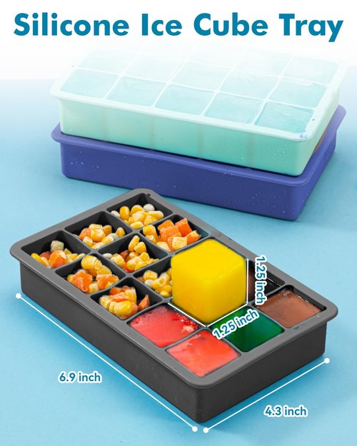 2 Pack Silicone Ice Cube Trays for Cocktail, Easy Release Square Ice Cubes Mold for Freezer, Best Rubber Ice Cube Tray for Whiskey, Coffee, Easy Release Mini Fridge Old Fashioned Silicone Ice Tray