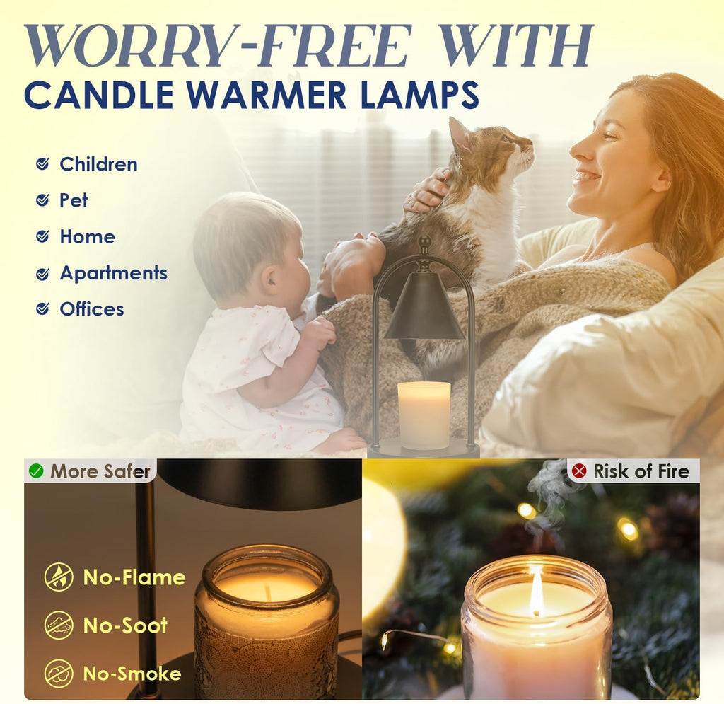 Soilsiu Candle Warmer Lamp - Dimmable Electric Candle Light for Home Decor | Timer & 2 Bulbs Included