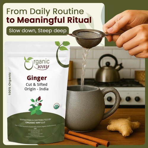 Organic Way Dried Ginger Root Cut & Sifted (Zingiber officinale) - Herbal Tea | Kosher & USDA Certified | Vegan, Non-GMO & Gluten Free | 100% Raw from India (2LBS - 32Oz.)