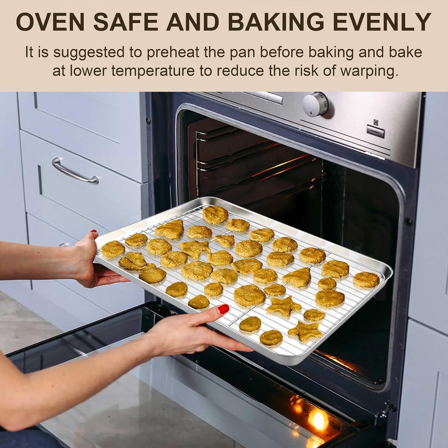 TeamFar Stainless Steel Baking Sheet Set - 16-Inch Cookie Sheets with Cooling Rack & Silicone Mats | Non-Toxic, Easy Clean