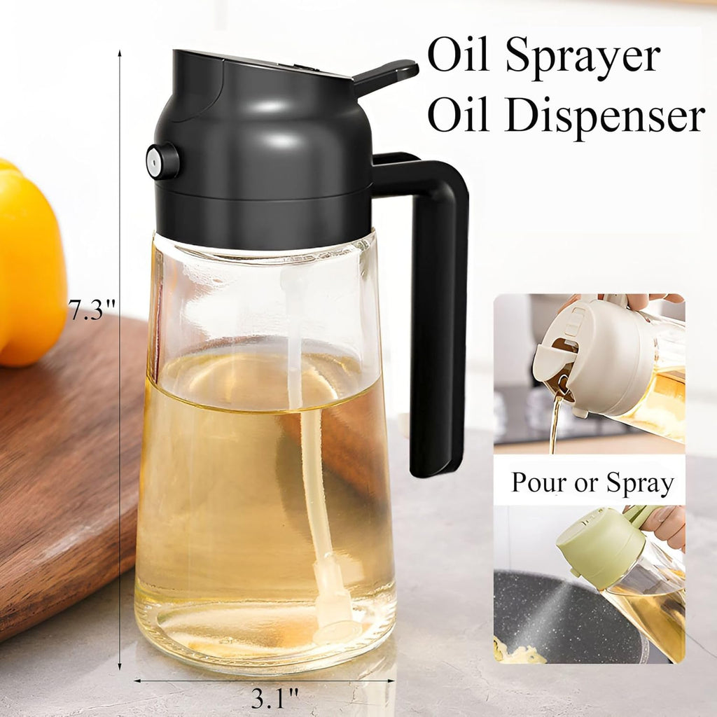 Olive Oil Sprayer Mister - Premium 17oz Glass Oil Dispenser Bottle for Cooking & Grilling | Black