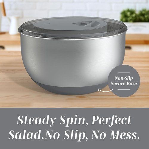 COOK WITH COLOR Stainless Steel Salad Spinner - 5 Qt Lettuce Washer & Vegetable Dryer | Non-Slip Base & Auto Stop Brake