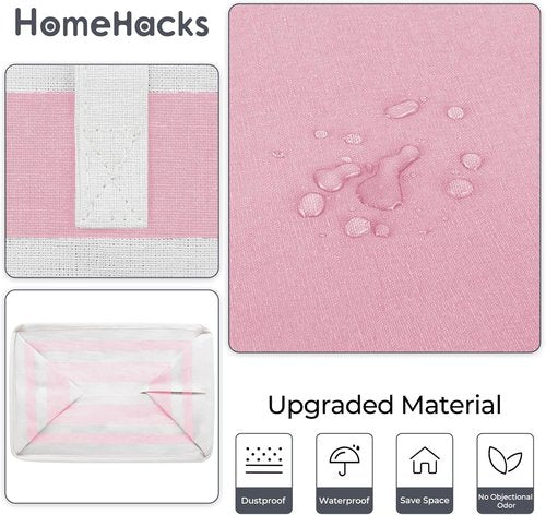 HomeHacks Large Waterproof Laundry Baskets - Collapsible Hampers with Reinforced Handles | 75L, Pink (2 Pack)