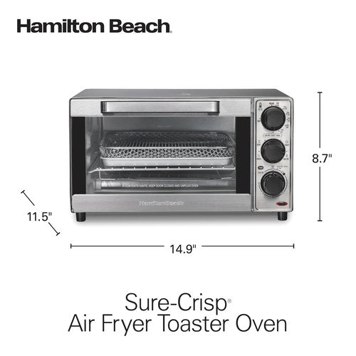 Hamilton Beach Sure-Crisp Air Fryer Toaster Oven Combo, Fits 9” Pizza, 4 Slice Capacity, Powerful Circulation, Auto Shutoff, Stainless Steel (31403)