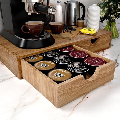 Wooden K Cup Organizer Coffee Pod Storage Box, K cup holder, Coffee Pods and Tea Organizer, K pod Drawer Coffee Maker Stand, Kcup Drawer Organzier Under Brewer, 30 Pods Capacity