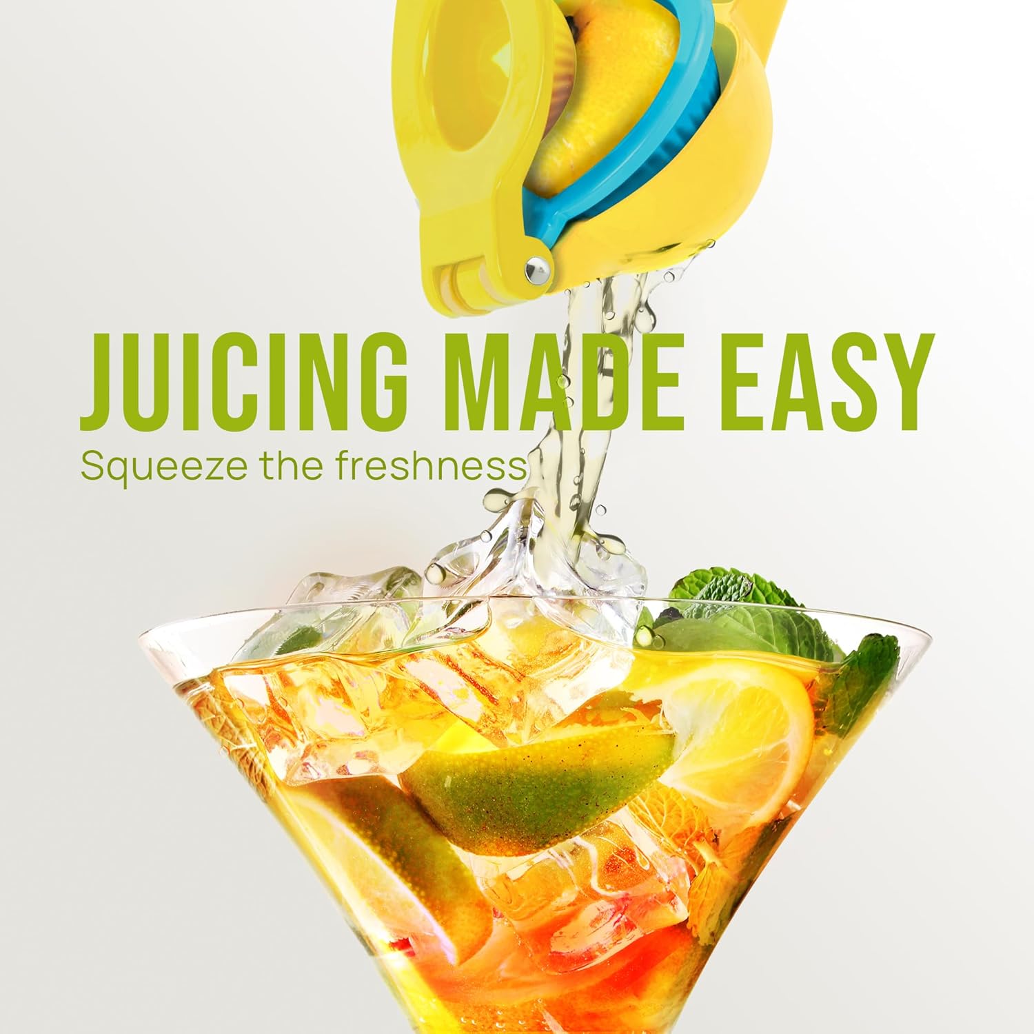 Zulay 2-In-1 Lemon Squeezer - Sturdy Manual Juicer for Maximum Juice Extraction | Easy to Clean - Yellow/Blue