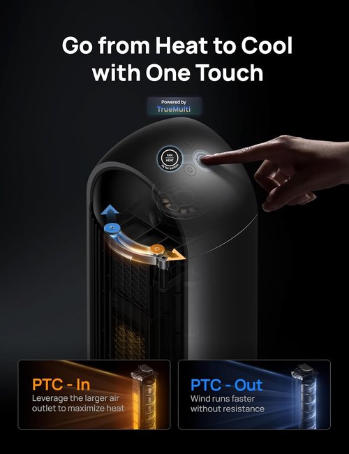 DREO Tower Fan & Heater Combo - 42 Inch, 120° Oscillation, 17 Levels, 6 Modes, Quiet Remote Control