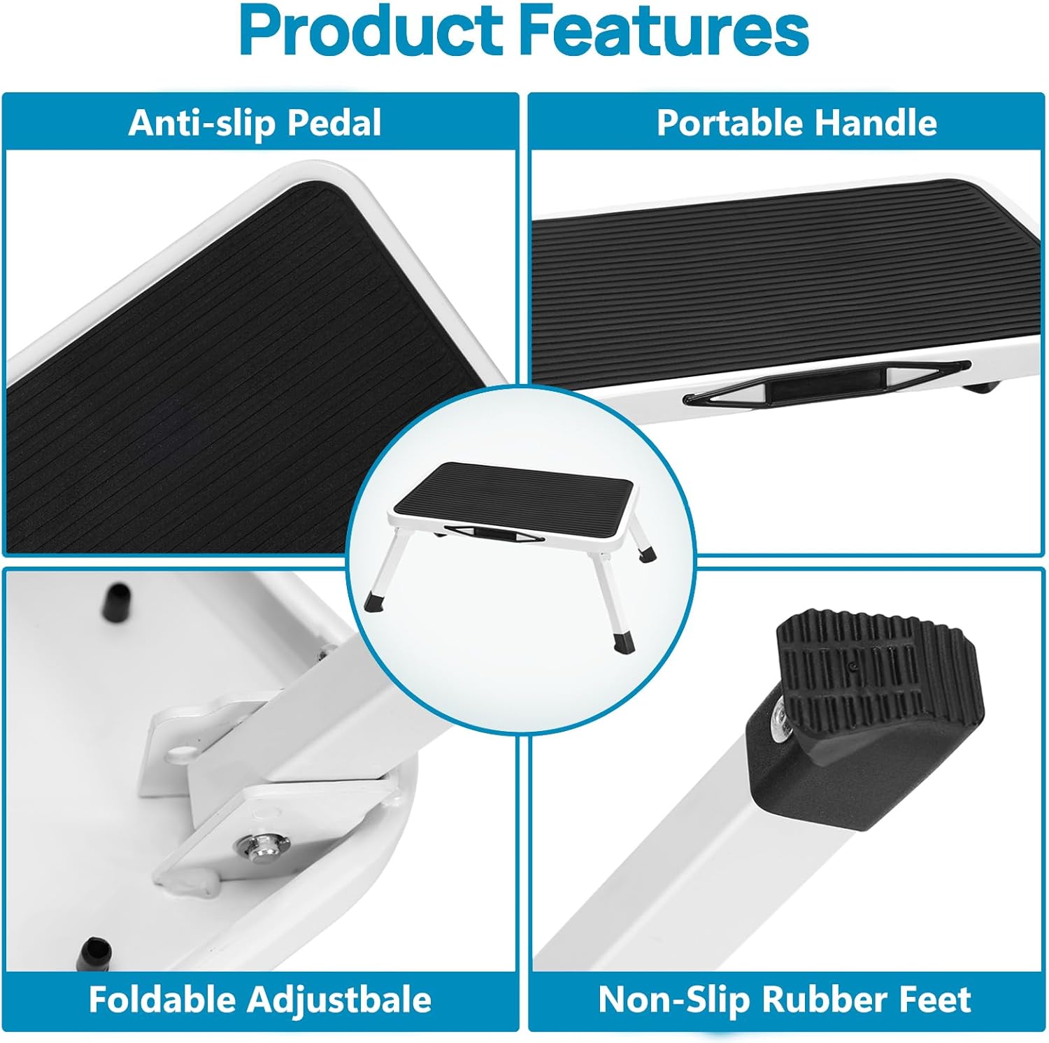 Simple Deluxe Foldable Step Stool - Heavy Duty Non-Slip Foot Stool for Home & Kitchen | 330 Lbs Capacity