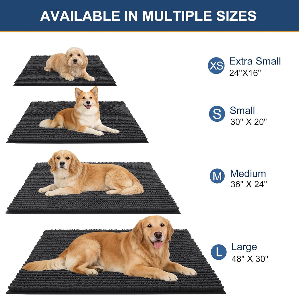 OLANLY Dog Door Mat - Ultra Absorbent Chenille Mud Doormat for Muddy Paws | Non-Slip, Washable, 30x20, Dark Grey