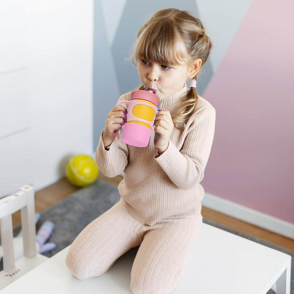 NiHome Silicone Double Handle & Boot for Owala Kids’ Tumbler 12oz 15oz, Easy to Install for Toddlers to Grip & Train, Shock-Absorbing Bottom Sleeve Drop Protection, Soft and Safe for Daily Use (Pink)
