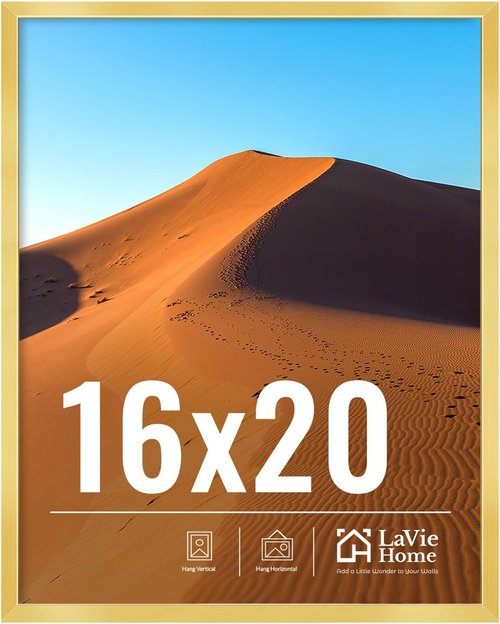 LaVie Home 16x20 Picture Frame - Elegant Gold Frame with HD Plexiglas for Vertical/Horizontal Display