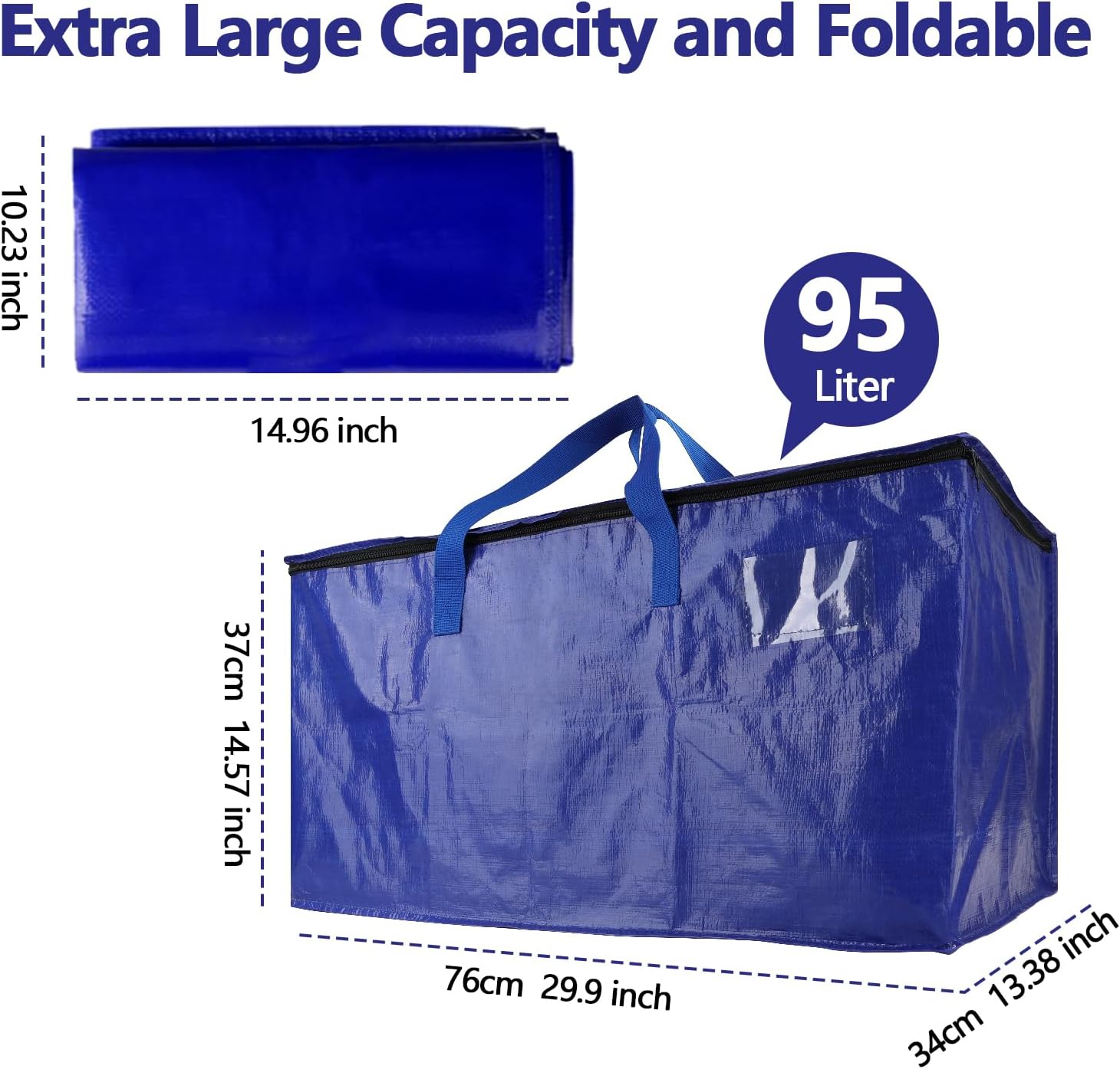 Skiennix 8 Pack Waterproof Moving Bags - Heavy Duty 100lb Capacity Totes for Packing & Storage | 95L, Blue