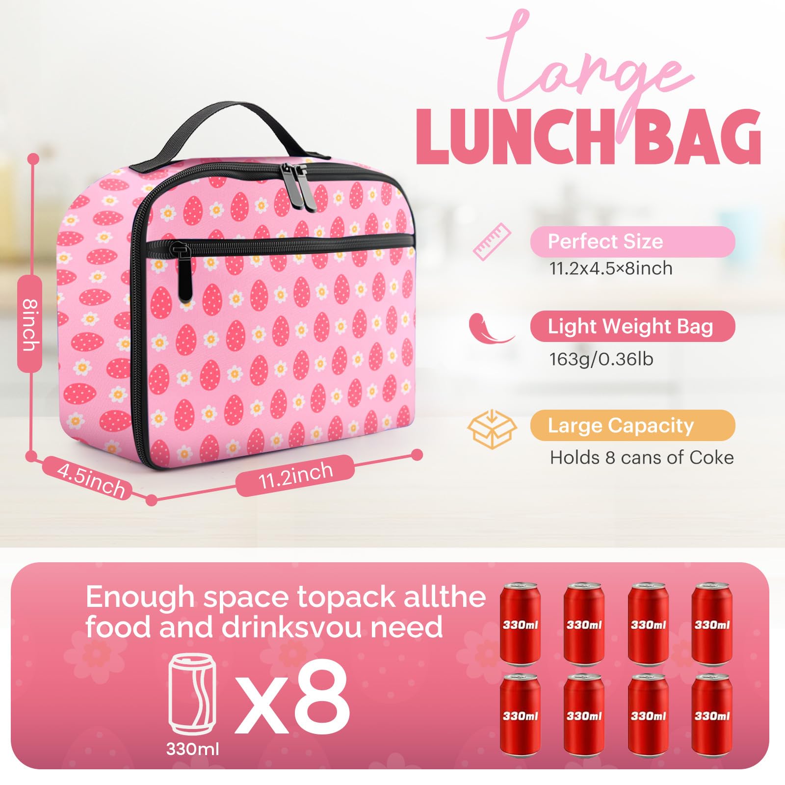 Lunch Box Kids, Insulated Lunch Bag for Women Men, Cooler Reusable Cute Lunch Containers for Boy & Girls, Adults Leak Proof Large Lunch Tote Bags for School, Work, Travel, Picnic Outdoor and Beach