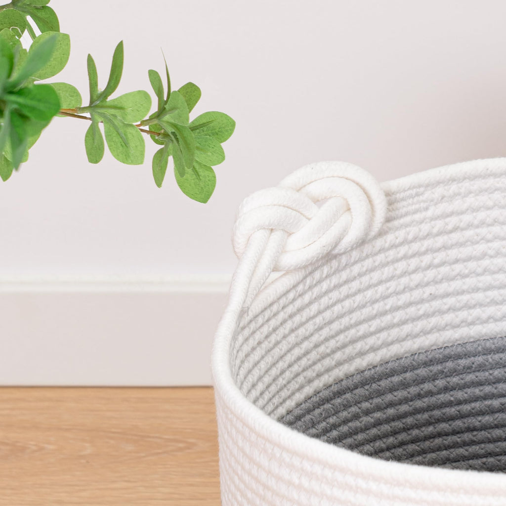 CLHMILY&Z 3 Pack Round Woven Cotton Storage Bins 11x11x11 Inch Collapsible Organizer Baskets for Cube Shelves Kids Room Closet and Home Decor Soft Durable Washable, grey