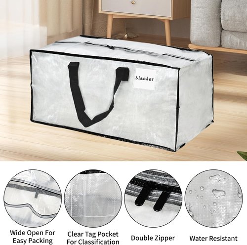 Clear Moving Bags - 8 Pack Large Foldable Storage Bags with Handles for Clothes & Bedding