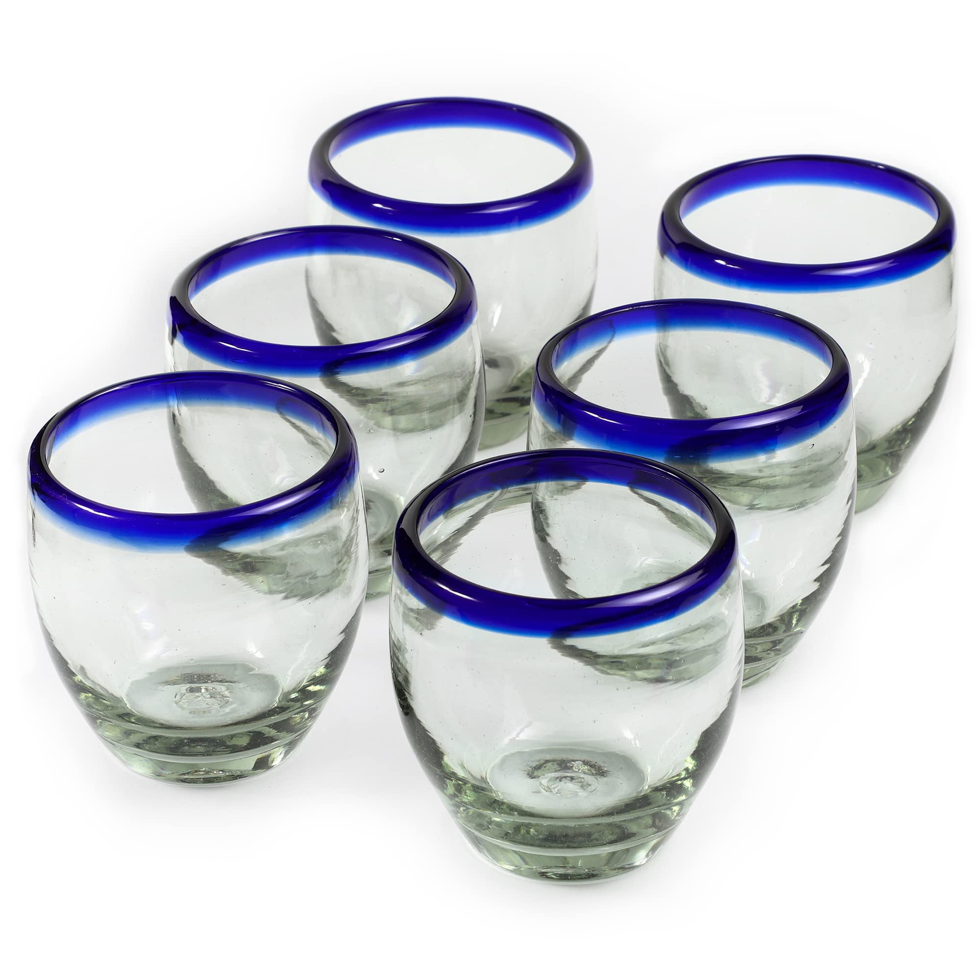 Handmade con Amor - 9 oz Hand Blown Mexican Drinking Glasses - Set of 6, 9 fl oz each, Clear