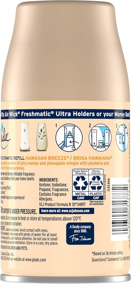 Glade Automatic Spray Refill Kit - Hawaiian Breeze Air Freshener for Home & Bathroom | 6.2 Oz, 2 Count