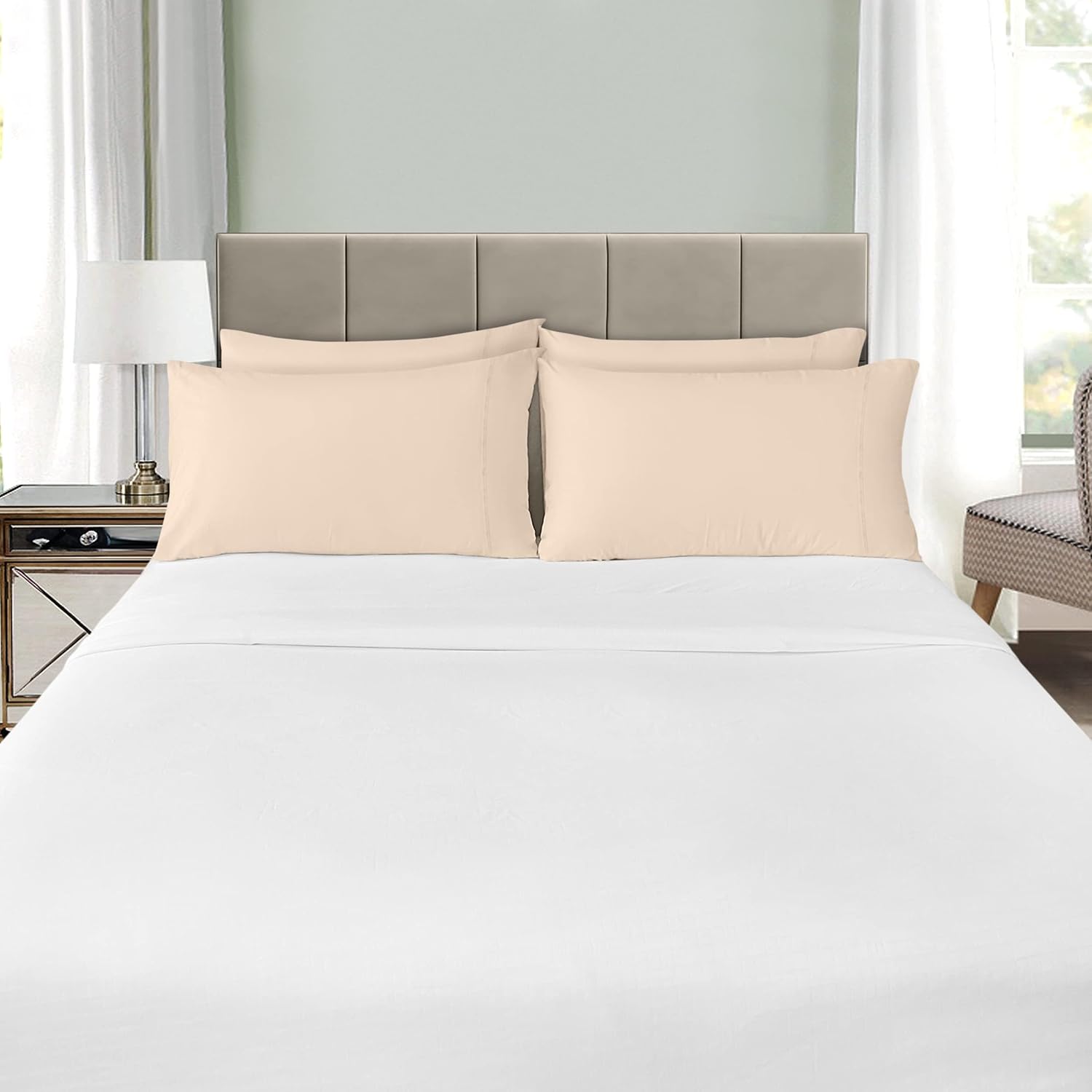 Utopia Bedding Standard Pillow Cases - Soft Brushed Microfiber - 4 Pack, 20 X 26 Inches | Fade & Shrinkage Resistant, Beige