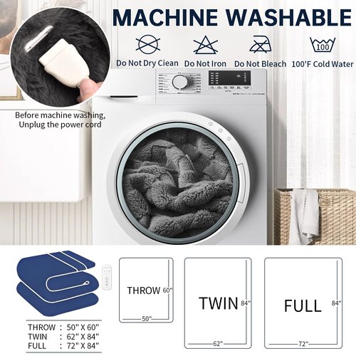 Electric Heated Blanket Throw - 50"x60" Heating Blanket Throw House Warming Gifts New Home, Ultra Soft Warm Flannel Sherpa Fast Heat,8 Heat Level 10 Hours Auto-Off ETL Certified