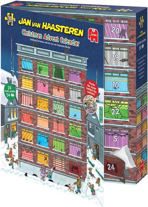 Jan Van Haasteren Christmas Advent Calendar Puzzle - 24-Day Holiday Fun for Adults, 54 Pieces, Eco-Friendly Cardboard