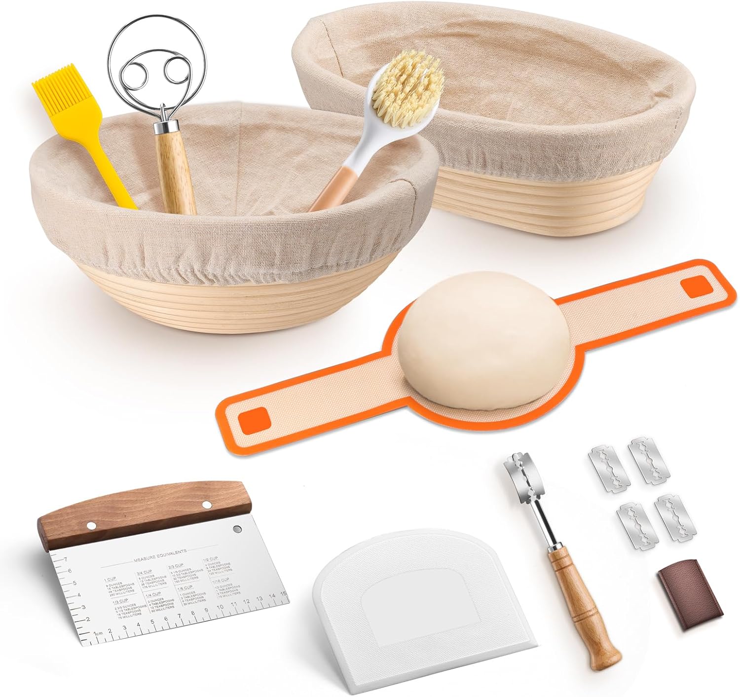 TeamFar Sourdough Bread Baking Kit - 9” Round & 10” Oval Proofing Baskets, Cloth Liner & Accessories