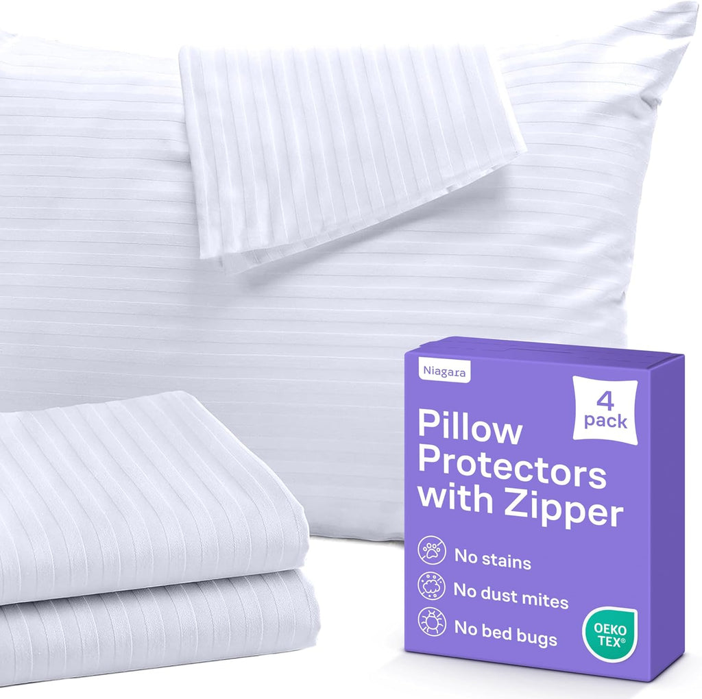 Regine Switzerland Set of 4 Pillow Protectors - Zippered, Stain & Dust Resistant, Standard Size