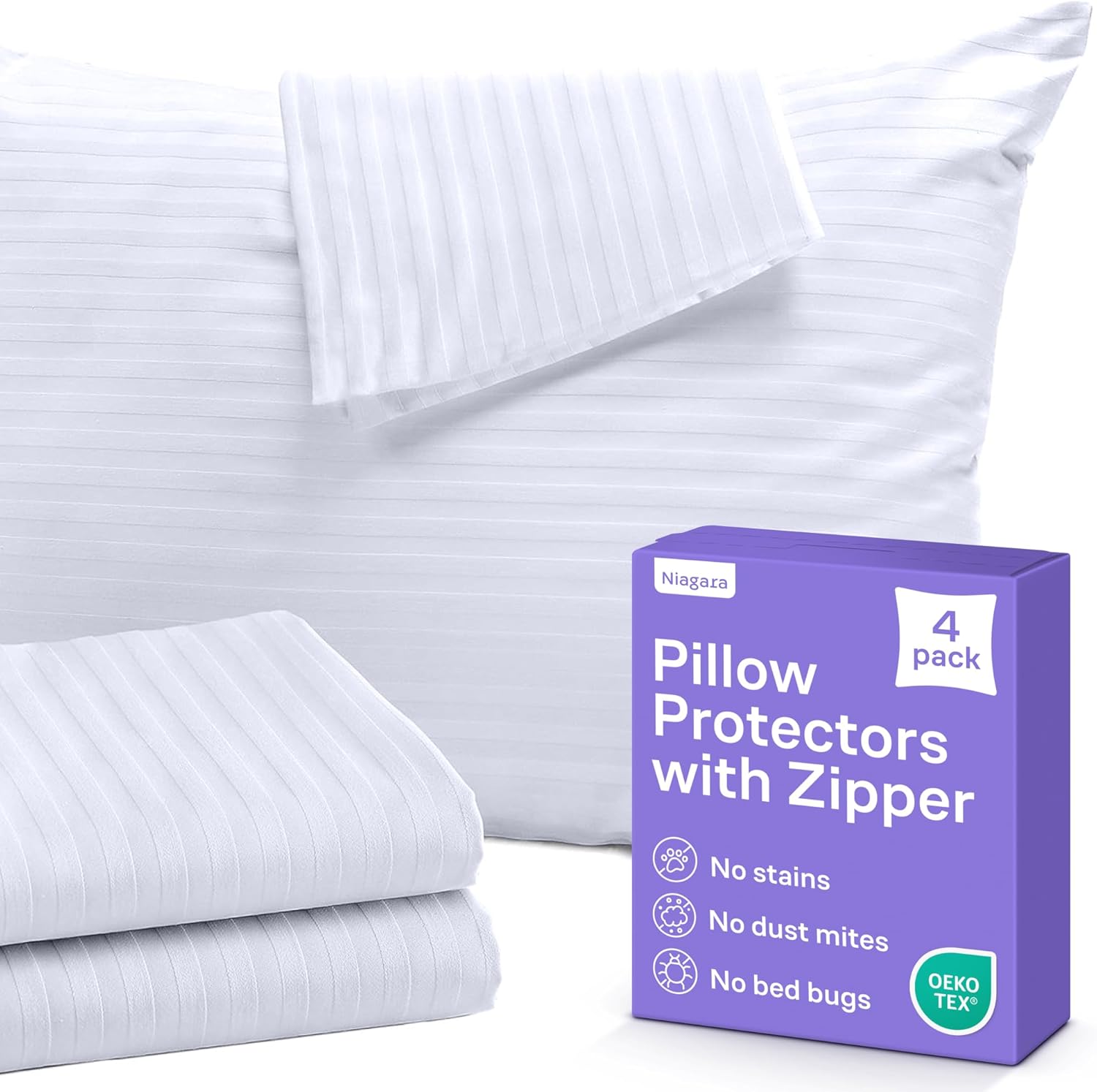 Regine Switzerland Set of 4 Pillow Protectors - Zippered, Stain & Dust Resistant, Standard Size
