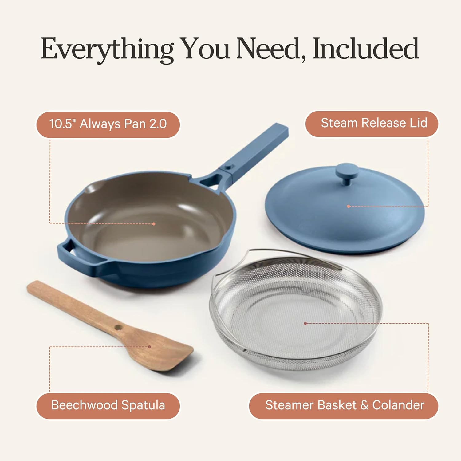 Our Place Always Pan 2.0 - 10.5” Nonstick Ceramic Cookware | Toxin-Free & Versatile 10-in-1 Design | Safe for All Cooktops & Ovens | Blue Salt