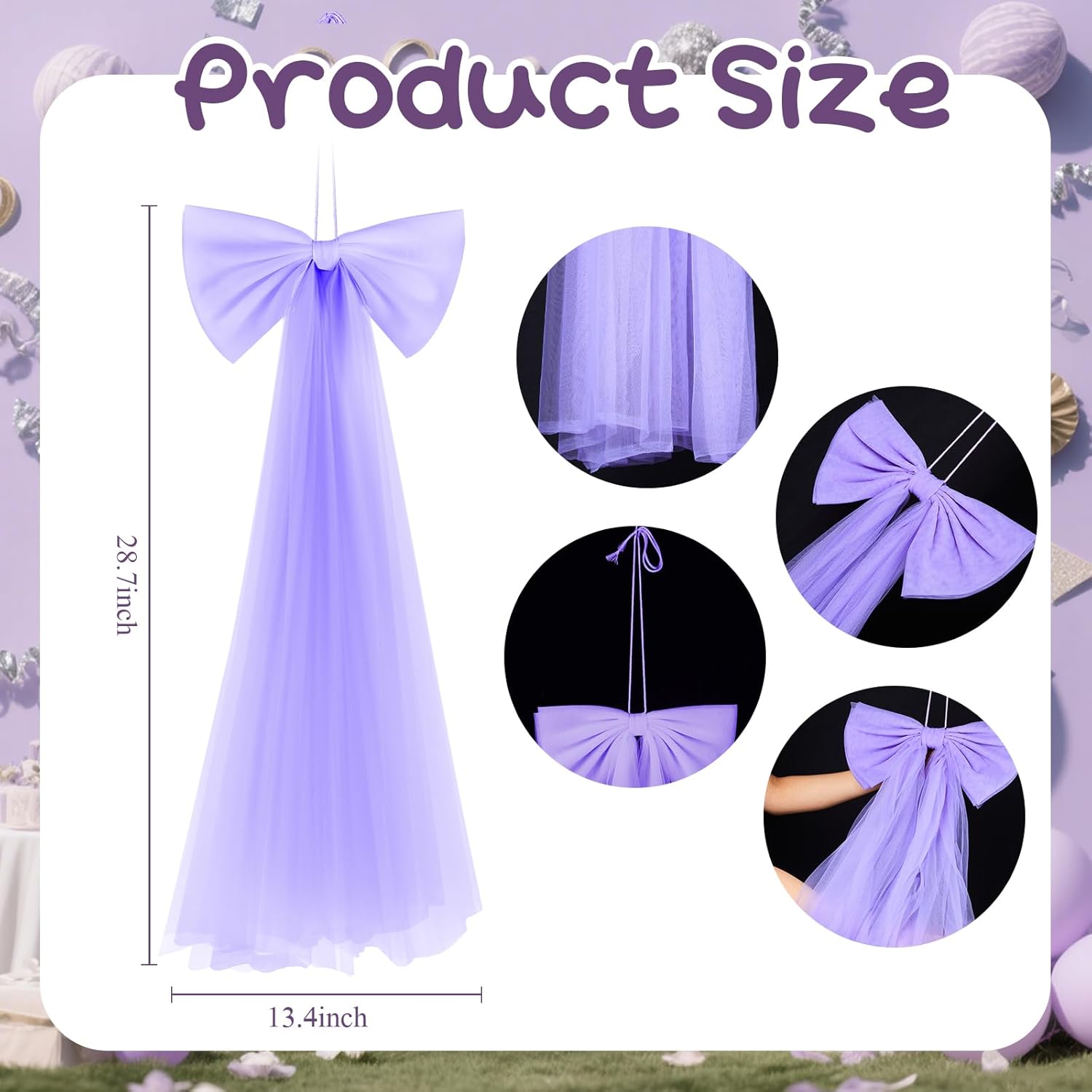 Zeyune Giant Purple Bow Wall Decor - 13.4 x 28.7 Inch Ribbon for Birthday, Wedding & Baby Showers