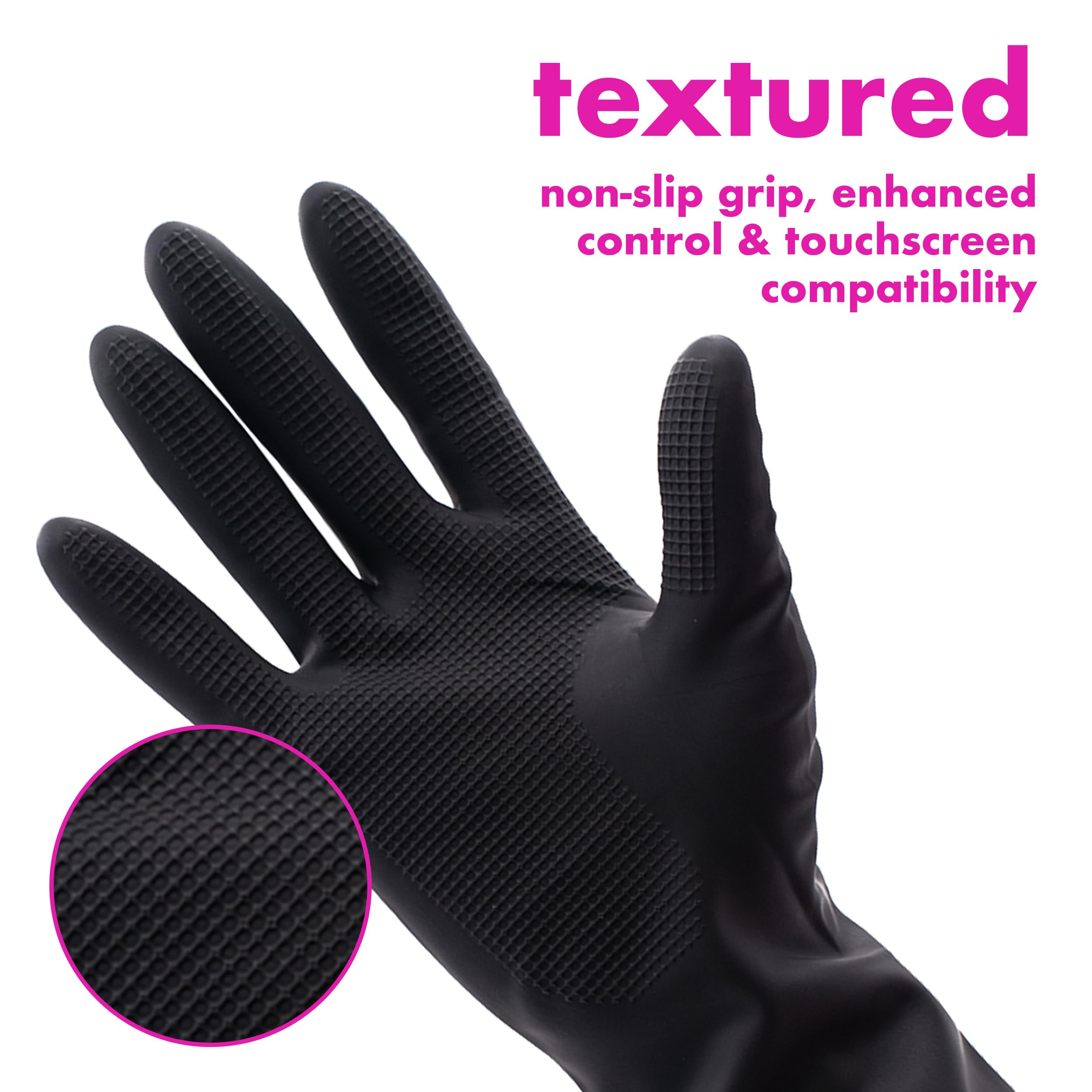 Colortrak Reusable Latex Salon Gloves, Black, Powder-Free Textured Grip Hair Color Gloves for Chemical Processing & Salon Services, Long Cuff, 20 Count, Small