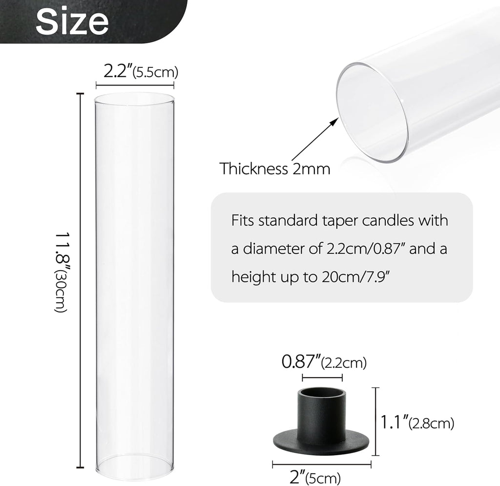 Vixdonos Glass Hurricane Candle Holders - Modern Taper Candlestick Set of 6 | 11.8-Inch Tall for Weddings & Parties
