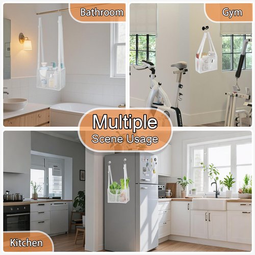 Haoyunll PVC Mesh Hanging Shower Caddy Organizer with 2pc Magnetic Hooks, Portable Adjustable Travel Bathroom Bag with Pockets for RV, Camping, Cruise, Dorm, Gym, White, 12“x5 x7（LxWxH）