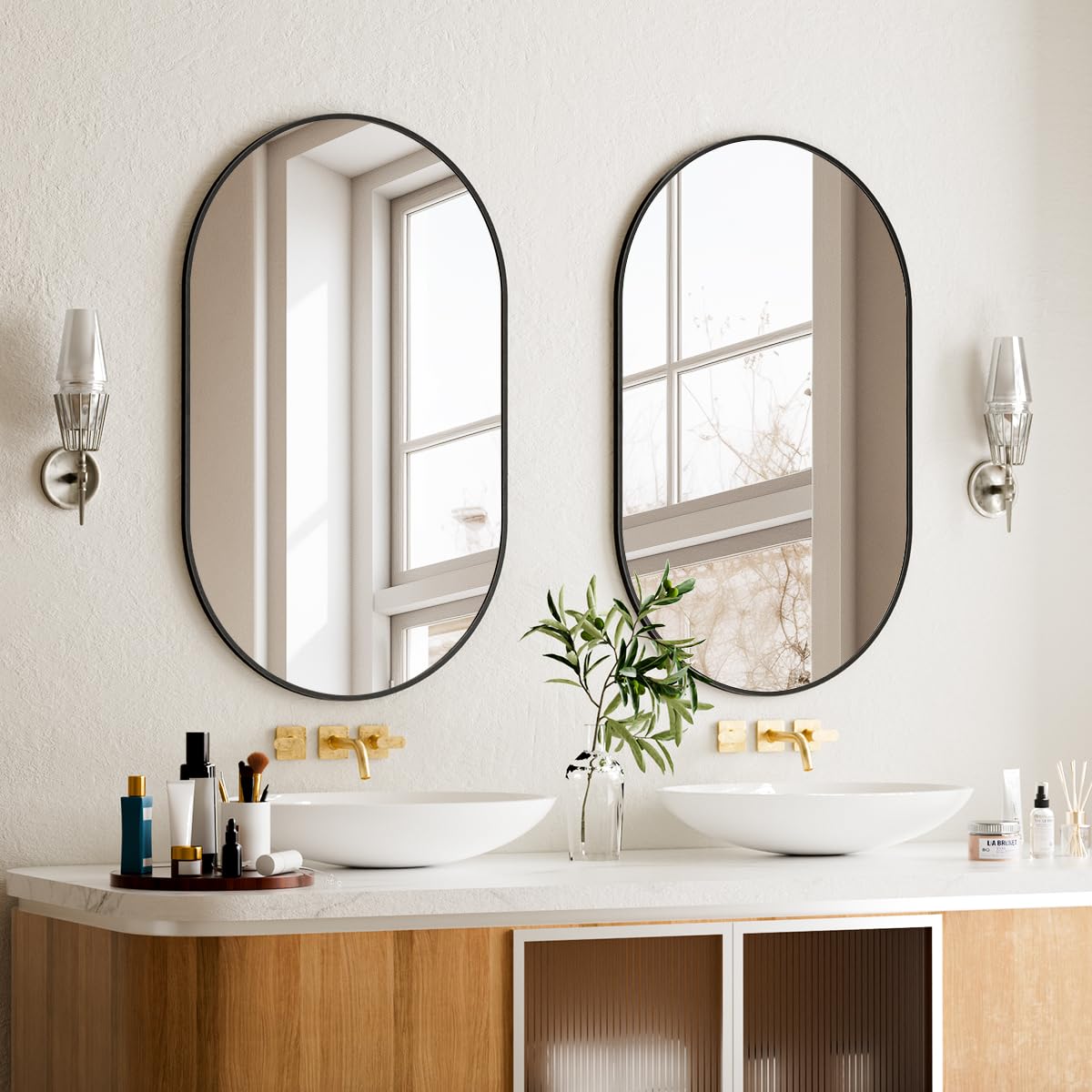 VooBang Black Oval Wall Mirror, 17x30 inch Oval Bathroom Mirror, Wall Mounted Vanity Mirror with Metal Framed, Tempered Glass and Reflective High Definition, Mounted Horizontally or Vertically
