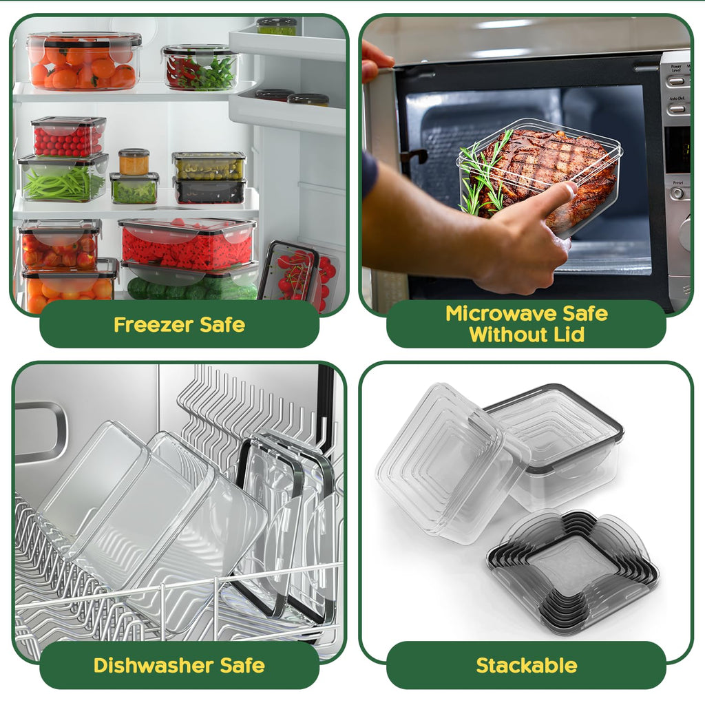 44 Pcs Food Storage Containers with Lids Airtight- (22 Stackable Boxes-22 Lids) Plastic Meal Prep Container for Pantry Kitchen Organization, Microwave, Dishwasher, Freezer Safe -100% Leak Proof