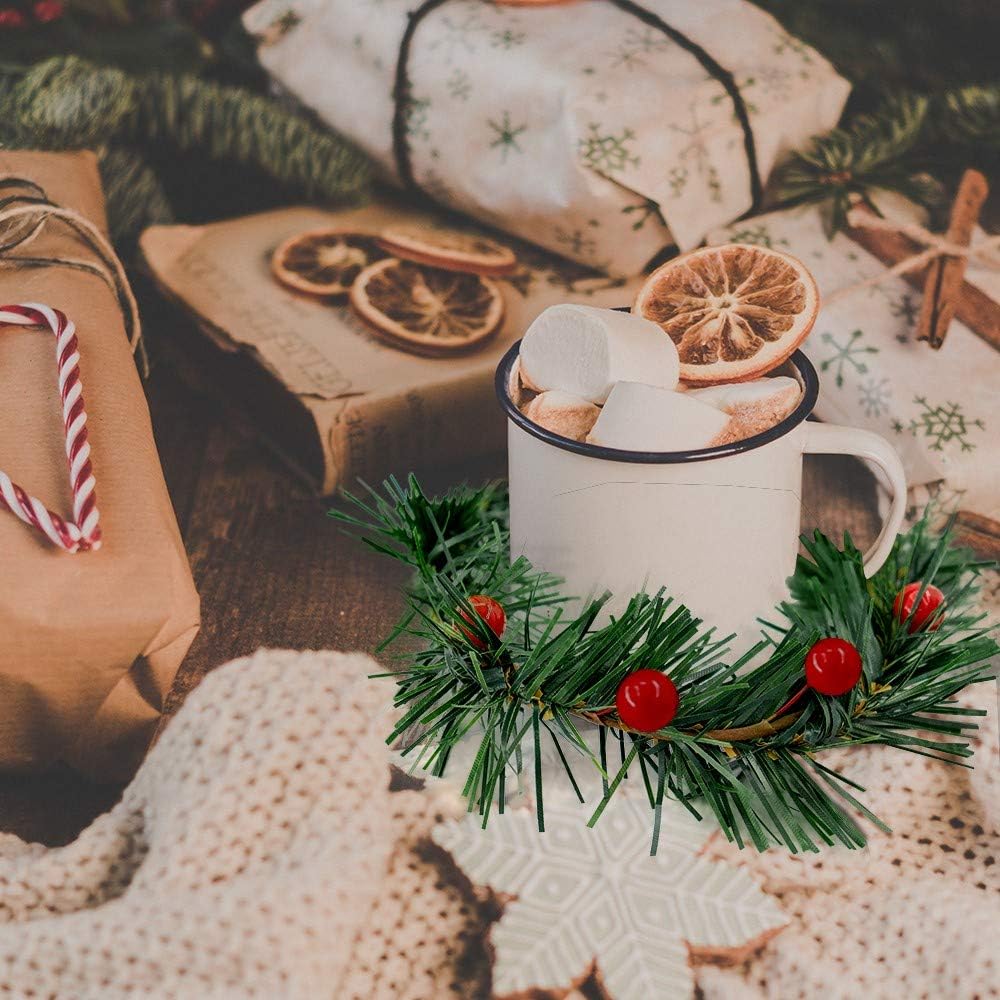 YBB Christmas Candle Rings - 12Pcs Small Artificial Red Berry Wreath Holders for 3-Inch Pillar Candles | Rustic Wedding & Holiday Decor