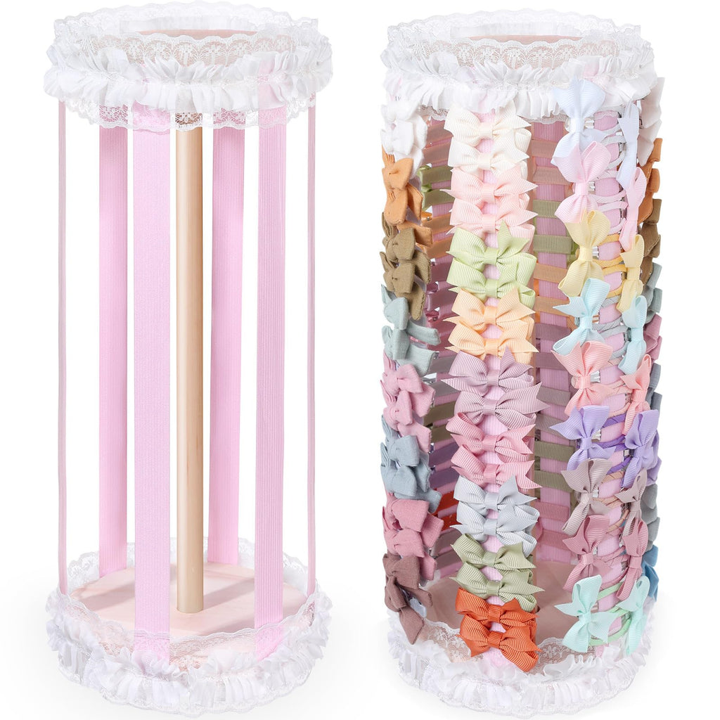 POVETIRE Bow Holder for Girls Hair Bows,Pink Hair Bow Organizer, Hair Clips Stand Hair Accessories Rack Display Decors Baby Nursery Toddler Girls Room-Pink-White