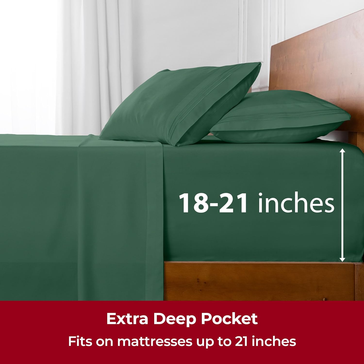 Mellanni Extra Deep Twin Sheets - Hotel Luxury Ultra Soft Cooling Bedding - Wrinkle & Stain Resistant (Twin, Emerald Green)