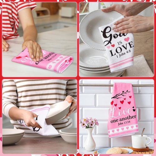 HCEWSBFD 6Pcs Christian Valentine's Day Kitchen Towels Religious Christian Hand Towel Black and White Truck Hand Towels Red Heart Love Dish Towel for Wedding Anniversary Cooking Gifts 16x24 Inch
