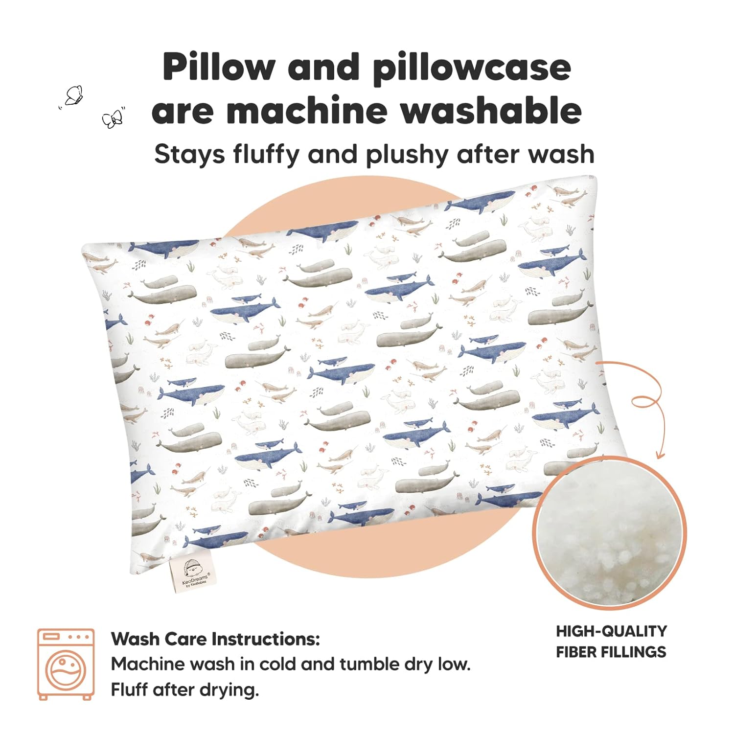 My Little Dreamy Toddler Pillow - Organic Cotton Travel Bed Pillow with Soft Pillowcase | 13x18, Machine Washable, Ideal for Ages 2-5 (Marine)