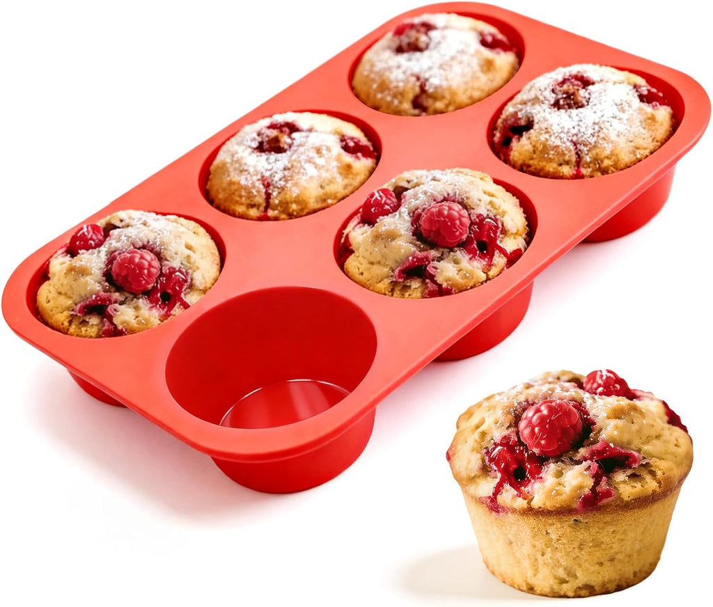 Skiennix Jumbo Muffin Pan - 6 Cup Silicone Baking Mold | 3.5 Inch Non-Stick Design for Easy Release